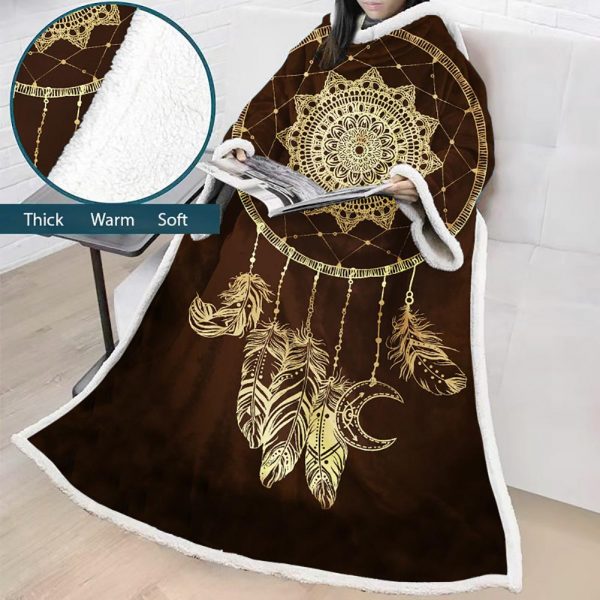 Digital Printed Blanket Dream Catcher - Blanket Robe With Sleeves