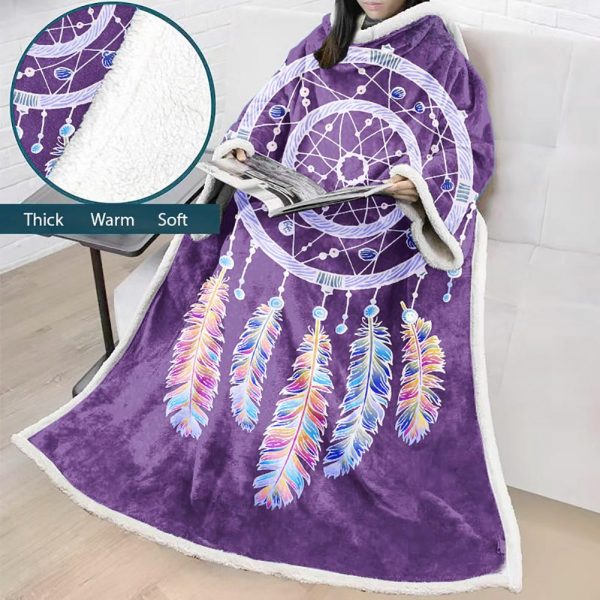 Digital Printed Blanket Dream Catcher - Blanket Robe With Sleeves