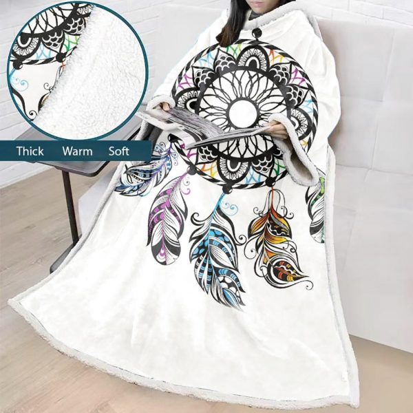 Digital Printed Blanket Dream Catcher - Blanket Robe With Sleeves