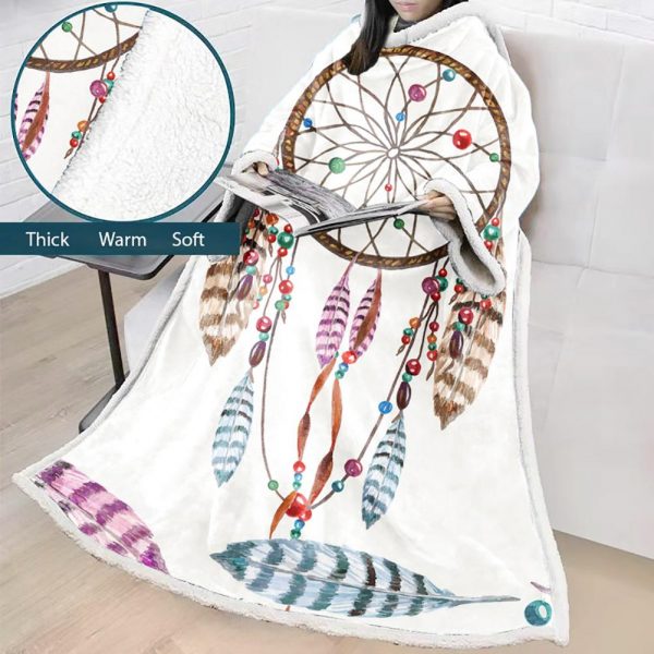 Digital Printed Blanket Dream Catcher - Blanket Robe With Sleeves
