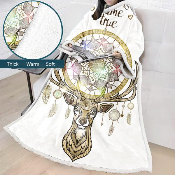 Digital Printed Blanket Dream Catcher - Blanket Robe With Sleeves