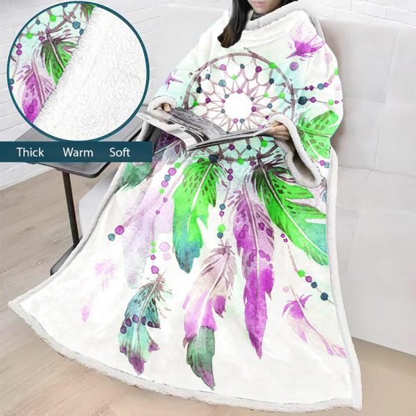 Digital Printed Blanket Dream Catcher - Blanket Robe With Sleeves