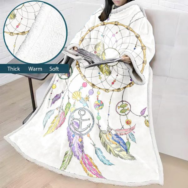 Digital Printed Blanket Dream Catcher - Blanket Robe With Sleeves