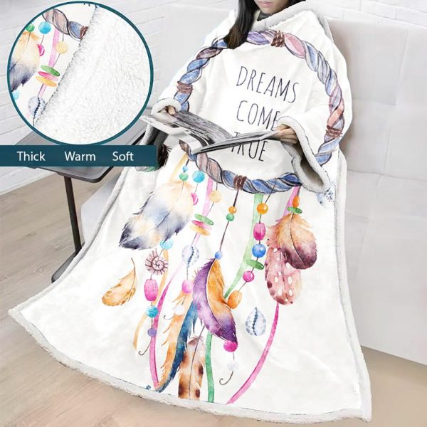 Digital Printed Blanket Dream Catcher - Blanket Robe With Sleeves