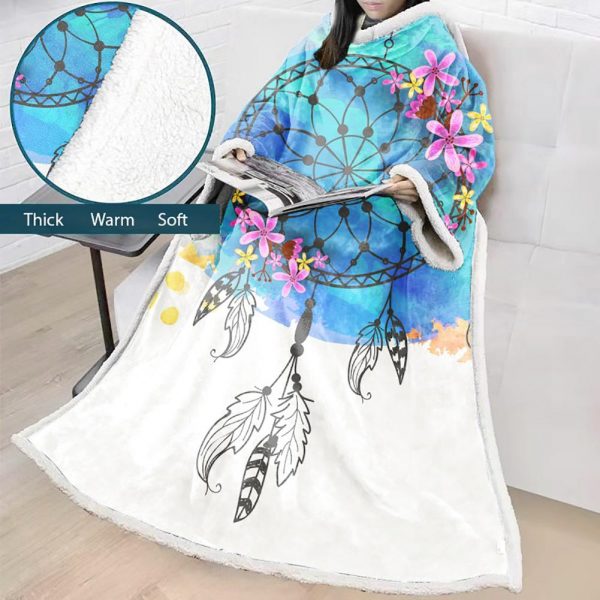 Digital Printed Blanket Dream Catcher - Blanket Robe With Sleeves