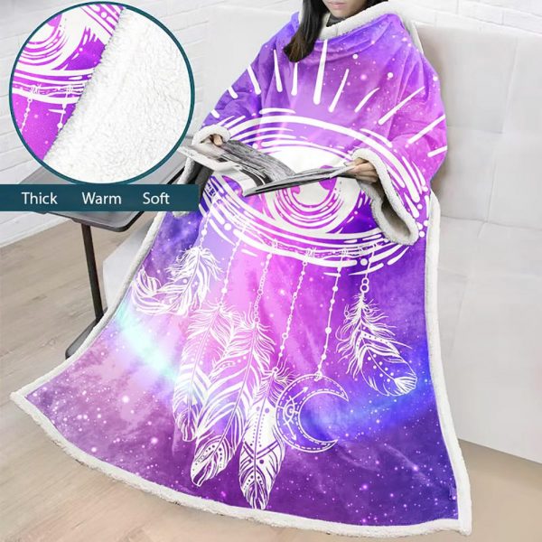 Digital Printed Blanket Dream Catcher - Blanket Robe With Sleeves
