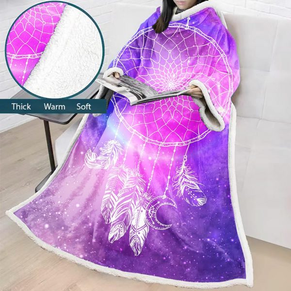 Digital Printed Blanket Dream Catcher - Blanket Robe With Sleeves