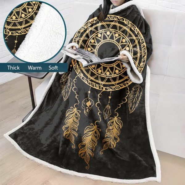 Digital Printed Blanket Dream Catcher - Blanket Robe With Sleeves