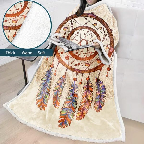 Digital Printed Blanket Dream Catcher - Blanket Robe With Sleeves