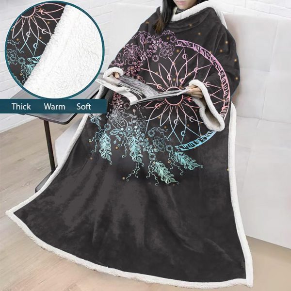 Digital Printed Blanket Dream Catcher - Blanket Robe With Sleeves