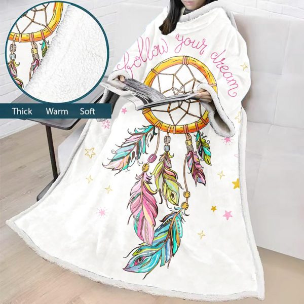 Digital Printed Blanket Dream Catcher - Blanket Robe With Sleeves