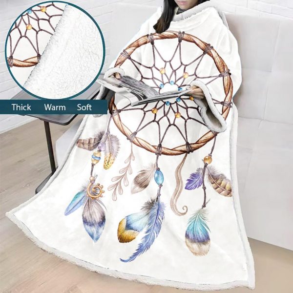 Digital Printed Blanket Dream Catcher - Blanket Robe With Sleeves