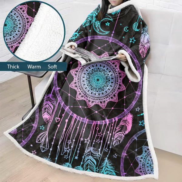 Digital Printed Blanket Dream Catcher - Blanket Robe With Sleeves