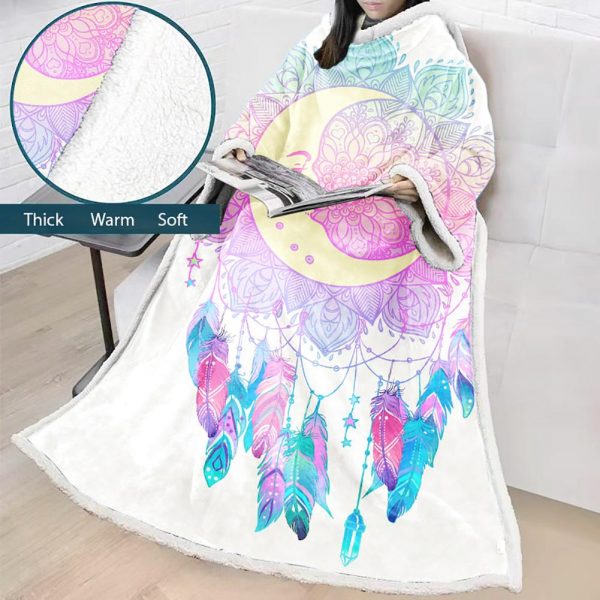 Digital Printed Blanket Dream Catcher - Blanket Robe With Sleeves