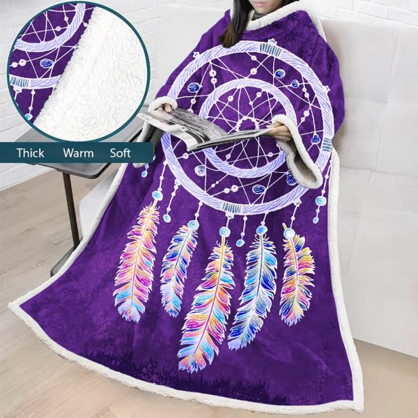 Digital Printed Blanket Dream Catcher - Blanket Robe With Sleeves