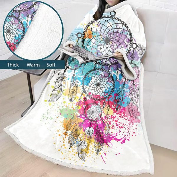 Digital Printed Blanket Dream Catcher - Blanket Robe With Sleeves