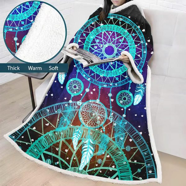 Digital Printed Blanket Dream Catcher - Blanket Robe With Sleeves