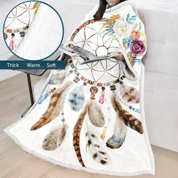 Digital Printed Blanket Dream Catcher - Blanket Robe With Sleeves
