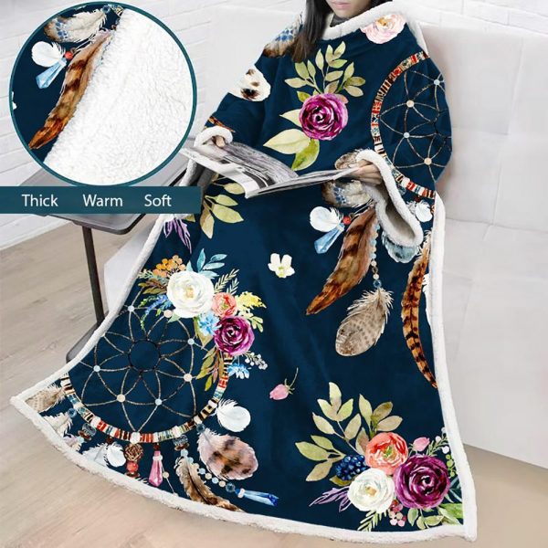 Digital Printed Blanket Dream Catcher - Blanket Robe With Sleeves