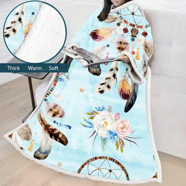Digital Printed Blanket Dream Catcher - Blanket Robe With Sleeves