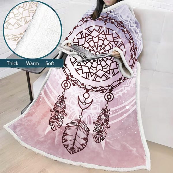 Digital Printed Blanket Dream Catcher - Blanket Robe With Sleeves