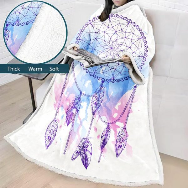 Digital Printed Blanket Dream Catcher - Blanket Robe With Sleeves