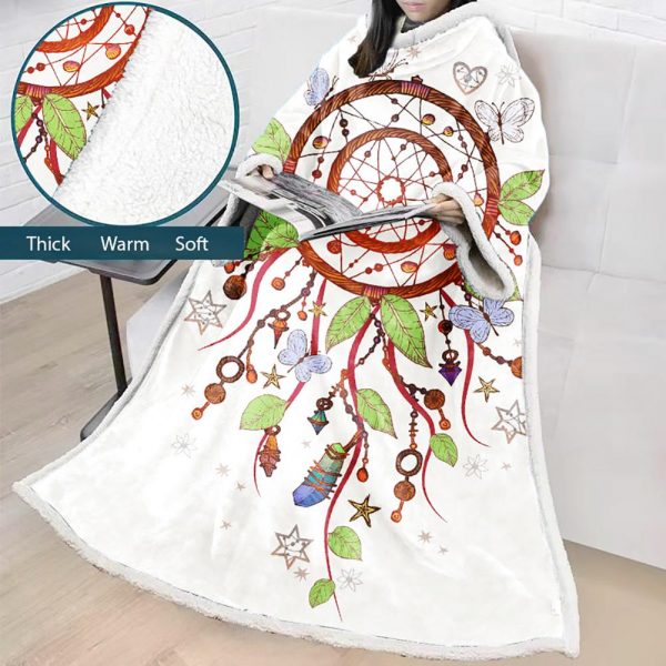 Digital Printed Blanket Dream Catcher - Blanket Robe With Sleeves
