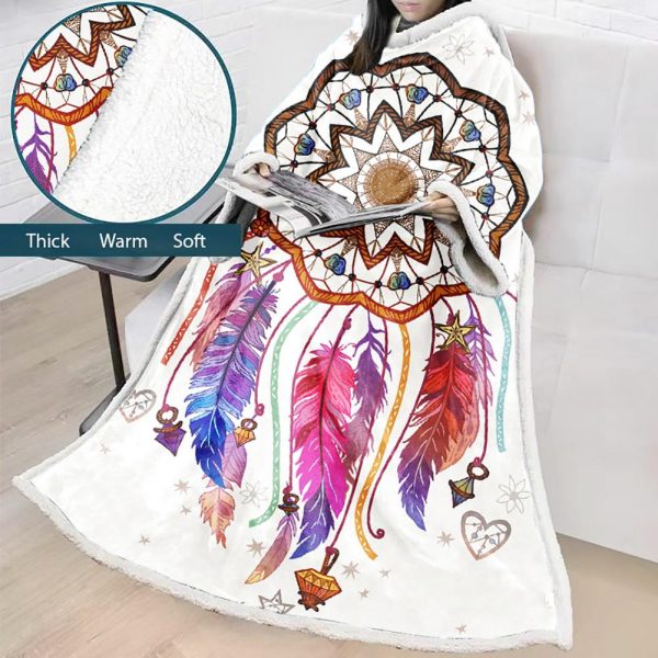 Digital Printed Blanket Dream Catcher - Blanket Robe With Sleeves