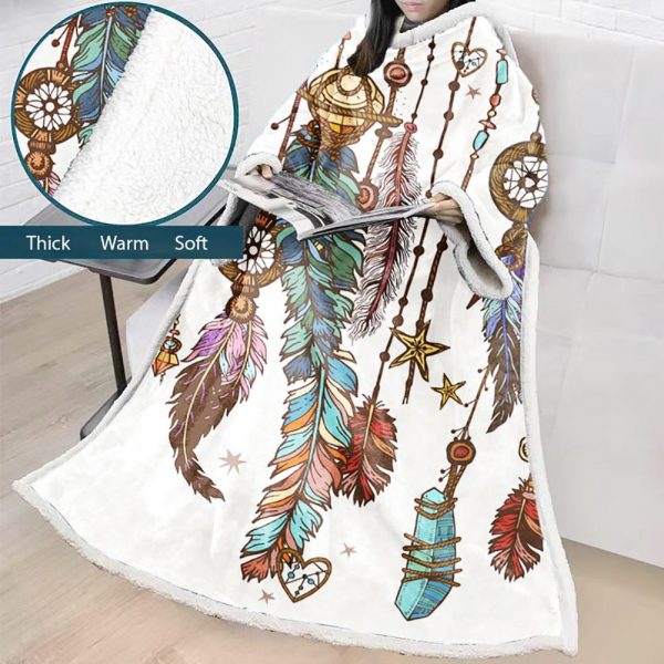 Digital Printed Blanket Dream Catcher - Blanket Robe With Sleeves