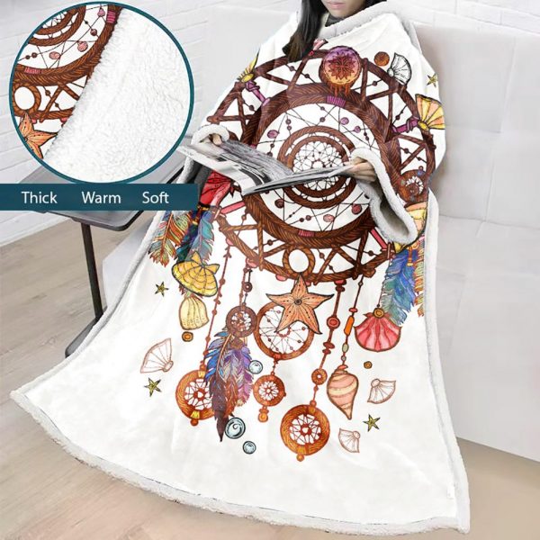 Digital Printed Blanket Dream Catcher - Blanket Robe With Sleeves