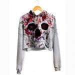 Floral Skull Crop Hoodie——Girls Daily Hoodie