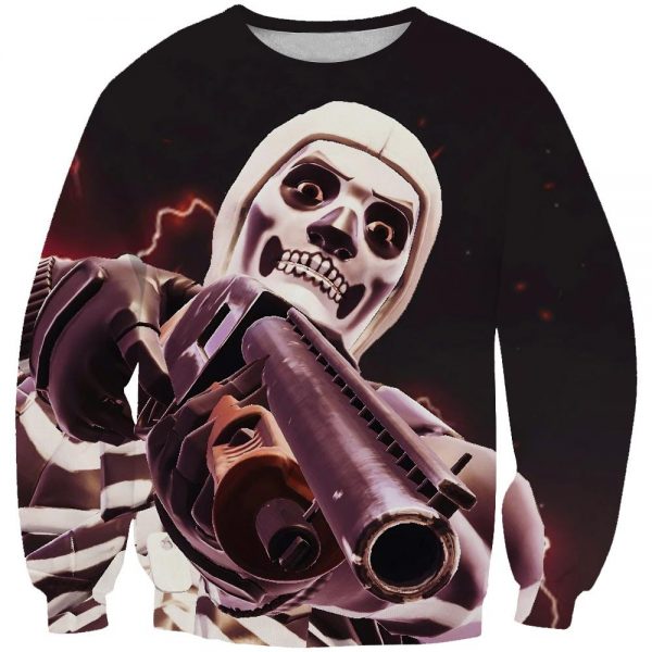 Fortnite Battle Royale Skull Trooper Hoodies -  Holding A Gun Black Pullover Hoodies