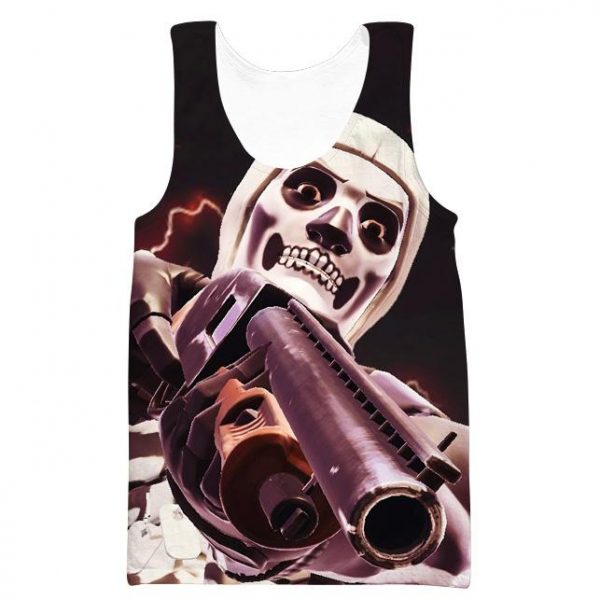 Fortnite Battle Royale Skull Trooper Hoodies -  Holding A Gun Black Pullover Hoodies