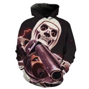 Fortnite Battle Royale Skull Trooper Hoodies -  Holding A Gun Black Pullover Hoodies