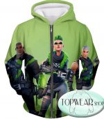 Fortnite Hoodies - Green Rarity Skins 3D Zip Up Hoodie