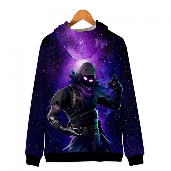 Fortnite Hoodies - Raven Starry Background 3D Zip Up Hoodie