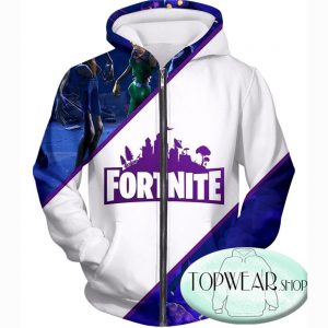 Fortnite Hoodies - White and Purple 3D Zip Up Hoodie