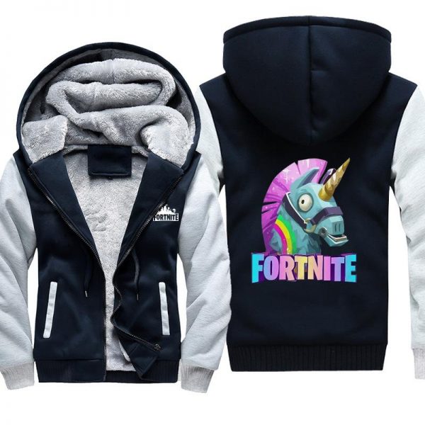 Fortnite Jackets - Solid Color Fortnite Game Cute Rainbow Horse Icon Fleece Jacket