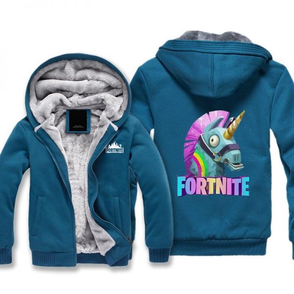Fortnite Jackets - Solid Color Fortnite Game Cute Rainbow Horse Icon Fleece Jacket