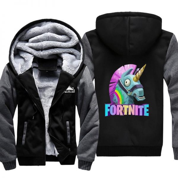 Fortnite Jackets - Solid Color Fortnite Game Cute Rainbow Horse Icon Fleece Jacket