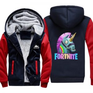 Fortnite Jackets - Solid Color Fortnite Game Cute Rainbow Horse Icon Fleece Jacket