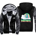 Fortnite Jackets - Solid Color Fortnite Game Rainbow Horse Cartoon Icon Fleece Jacket