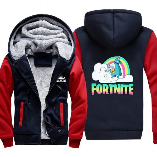 Fortnite Jackets - Solid Color Fortnite Game Rainbow Horse Cartoon Icon Fleece Jacket