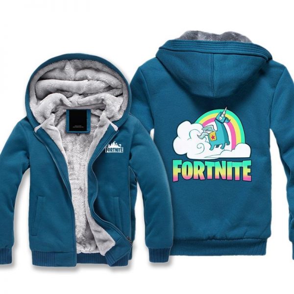 Fortnite Jackets - Solid Color Fortnite Game Rainbow Horse Cartoon Icon Fleece Jacket