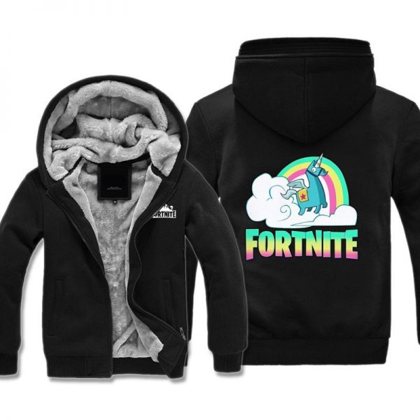 Fortnite Jackets - Solid Color Fortnite Game Rainbow Horse Cartoon Icon Fleece Jacket