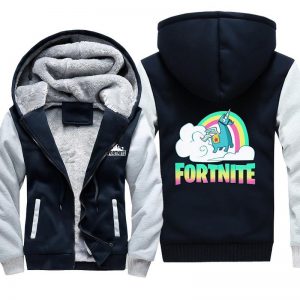 Fortnite Jackets - Solid Color Fortnite Game Rainbow Horse Cartoon Icon Fleece Jacket