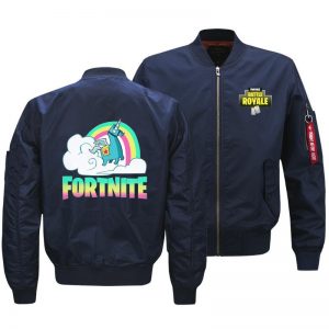 Fortnite Jackets - Solid Color Fortnite Game Rainbow Horse Cartoon Icon Flight Suit Fleece Jacket