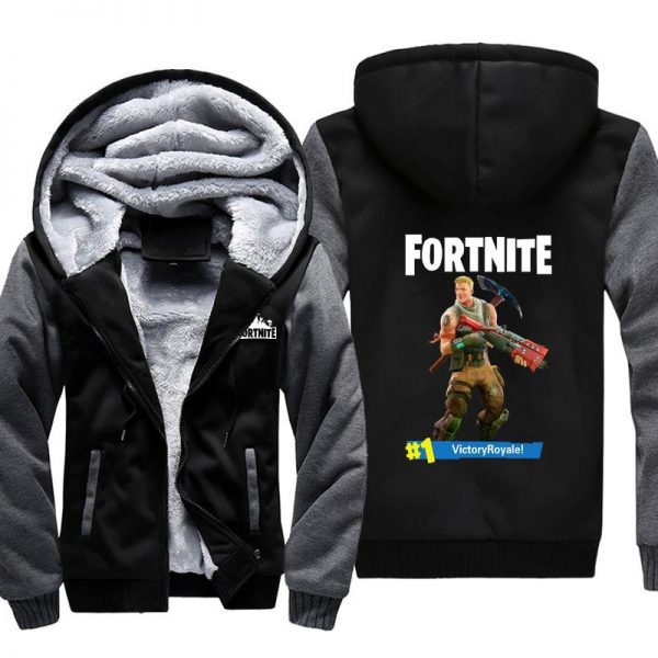 Fortnite Jackets - Solid Color Fortnite Game Victory Royale Warrior Icon Fleece Jacket