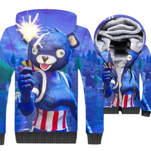 Fortnite Jackets - Solid Color Fortnite Panda Captain Series Super Cool 3D Fleece Jacket