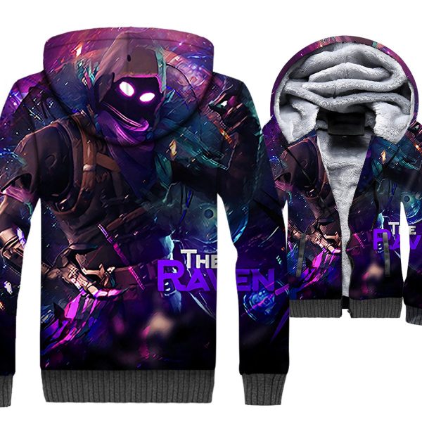 Fortnite Jackets - Solid Color Fortnite Series Crow Icon Super Cool 3D Fleece Jacket